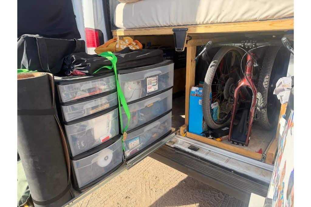 Van storage idea, garage storage tray