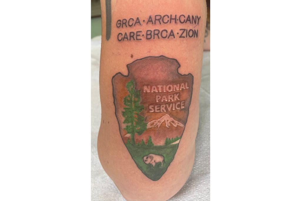 National park arrowhead symbol tattoo with park codes
