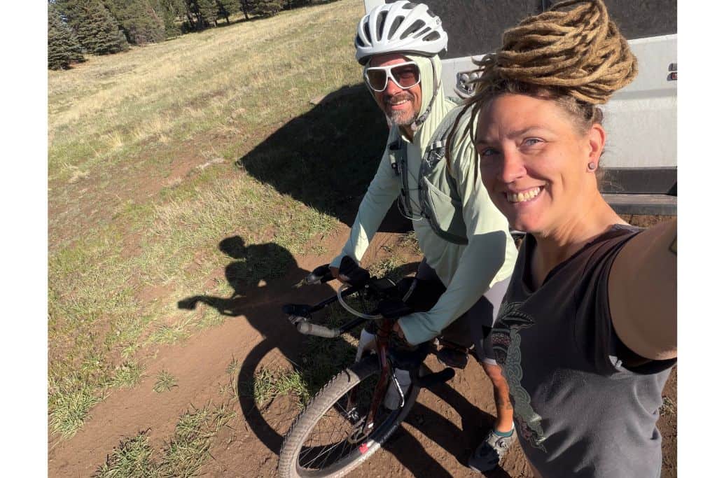 Cyclist and support person selfie 