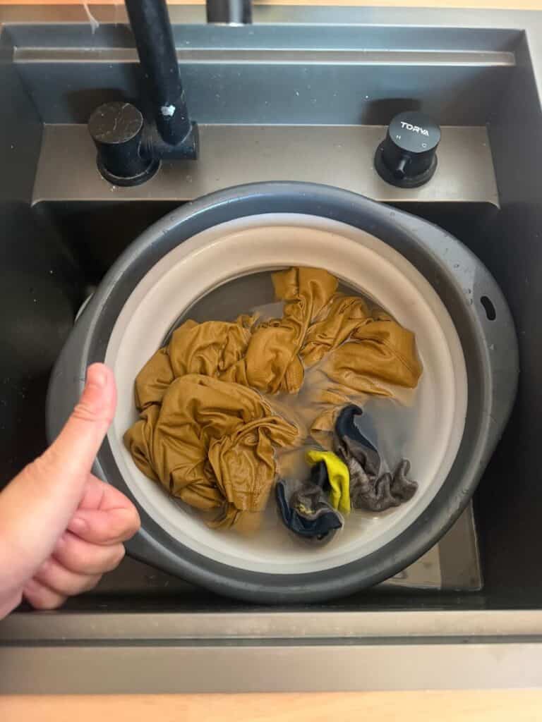 bowl with hand washing in camper van
