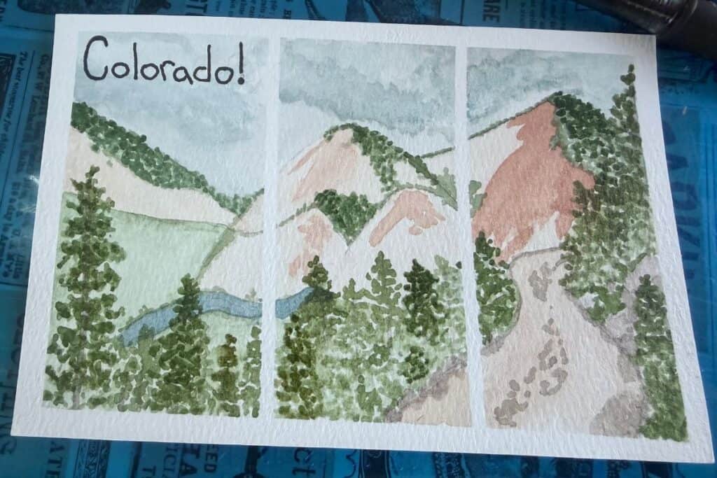 Watercolor postcard, Colorado landscape